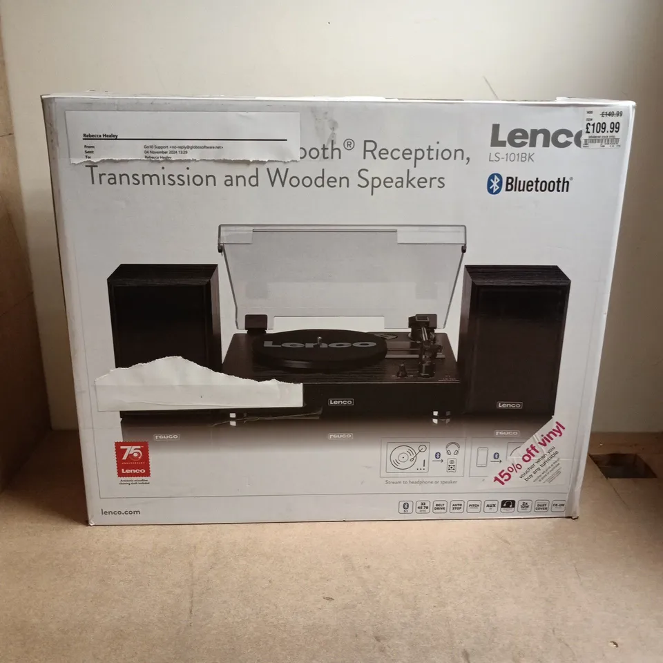 LENCO LS-101BK TURNTABLE WITH BLUETOOTH SPEAKERS – BOXED