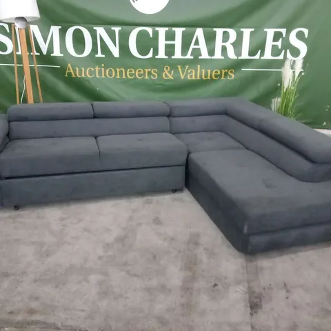 DESIGNER VOSBURG GREY FABRIC SLEPER CORNER SOFABED WITH STORAGE