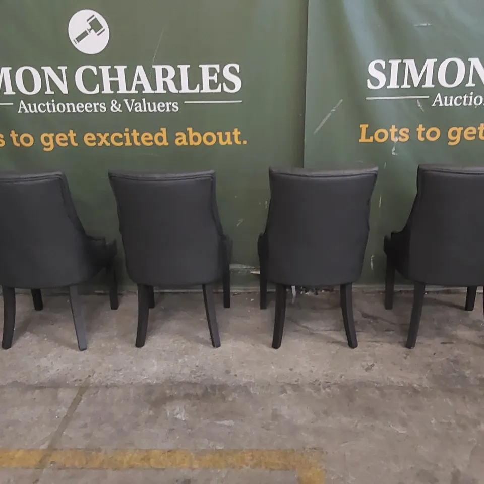 SET OF 4 DUKE GREY LEATHER BUTTON BACK DINING CHAIRS WITH GREY LEGS 