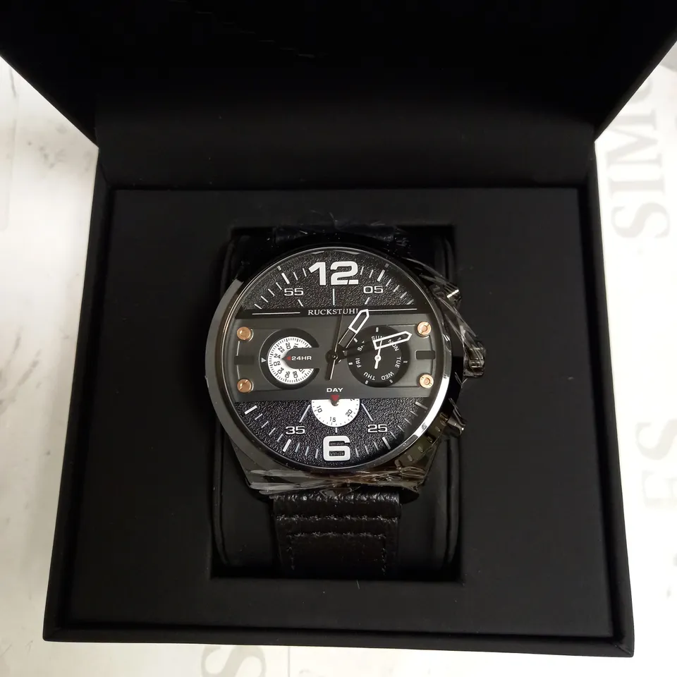 RUCKSTUHL TRIPLE DIAL LEATHER STRAP WRISTWATCH RRP £560