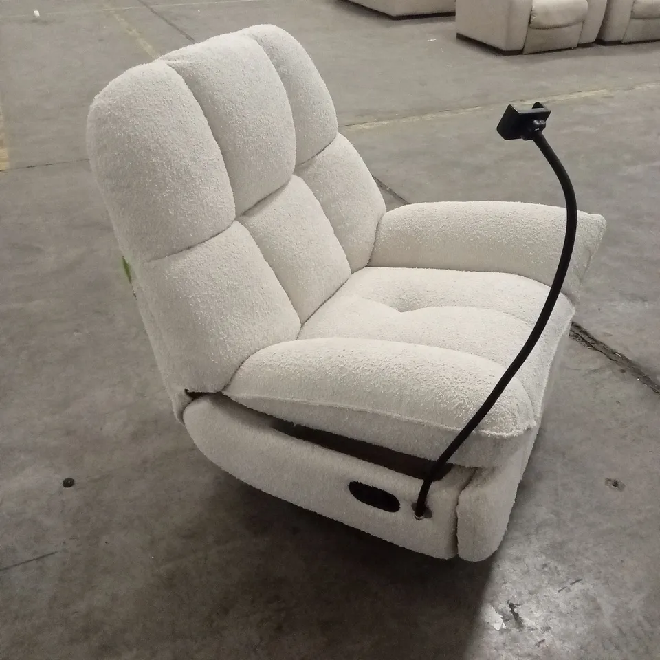 DESIGNER BOUCLE FABRIC SWIVEL & MANUAL RECLINER COSY CHAIR