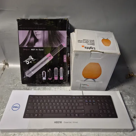 APPROXIMATELY 12 ASSORTED ELECTRICAL PRODUCTS TO INCLUDE KEYBOARD, DESK LAMP, HAIR STYLER ETC
