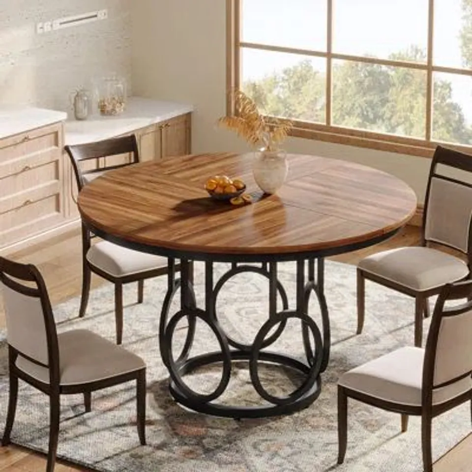 BOXED ROUND METAL BASE DINING TABLE 