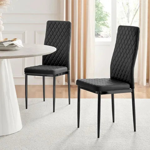 BOXED SET OF 6 MILAN BLACK HATCHED FAUX LEATHER DINING CHAIRS BLACK LEGS (1 BOX)