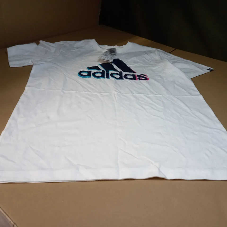 ADIDAS WHITE/LOGO CREW NECK TEE - MEDIUM