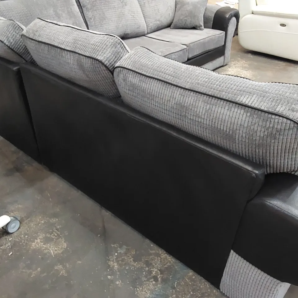 DESIGNER HEINRICK 3-PIECE LARGE CORNER SOFA IN FABRIC & FAUX LEATHER