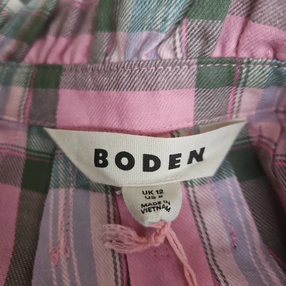  BODEN WOMEN'S PINK & GREEN PLAID SHIRT UK 12