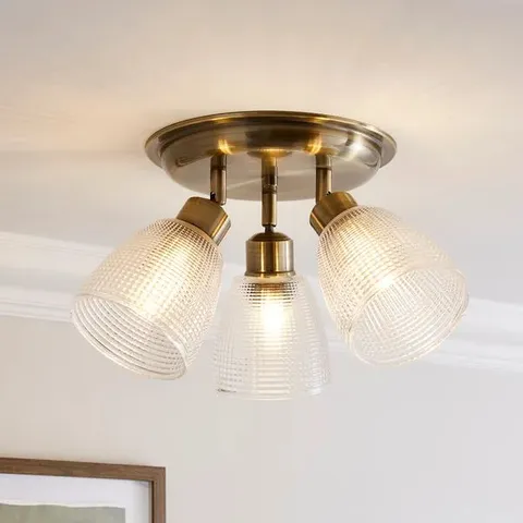 BOXED KIBWORTH RIBBED 3 LIGHT ADJUSTABLE SEMI FLUSH SPOTLIGHT