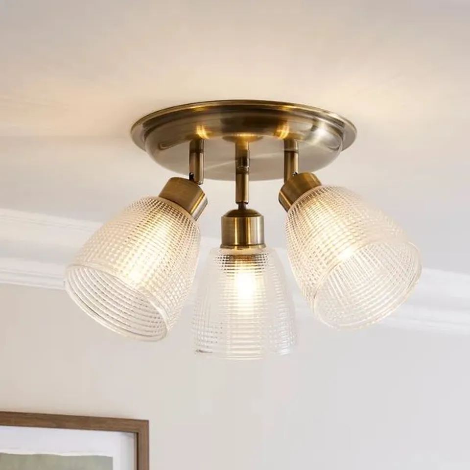 BOXED KIBWORTH RIBBED 3 LIGHT ADJUSTABLE SEMI FLUSH SPOTLIGHT