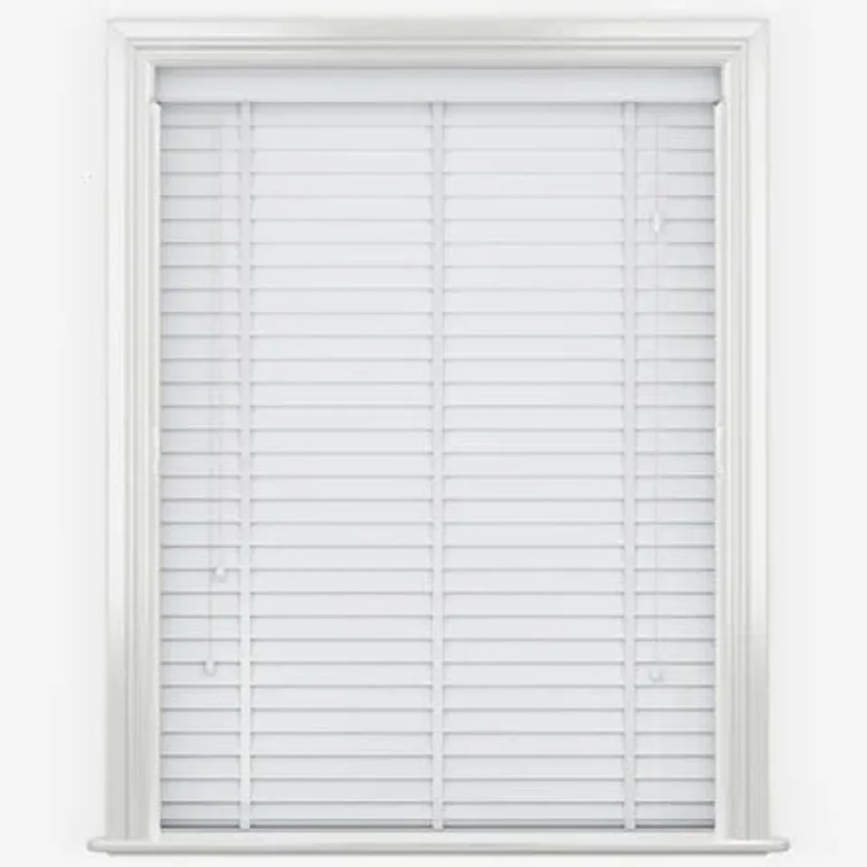 BOXED FAUX WOOD VENETIAN BLINDS, WHITE (1 BOX)