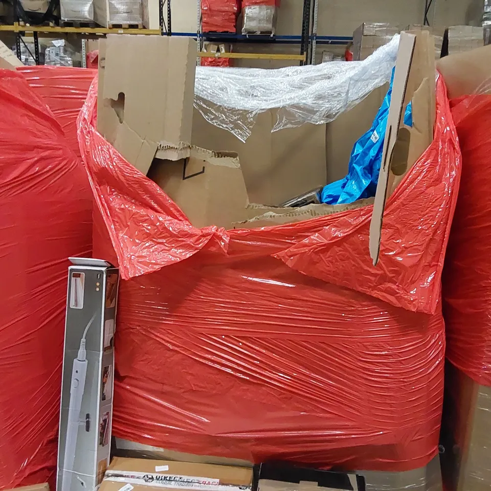 PALLET OF ASSORTED ITEMS INCLUDING: LARGE MAT, DEHUMIDIFIER, HEATER, BABY HIGH CHAIR, TOILET SEAT COVER