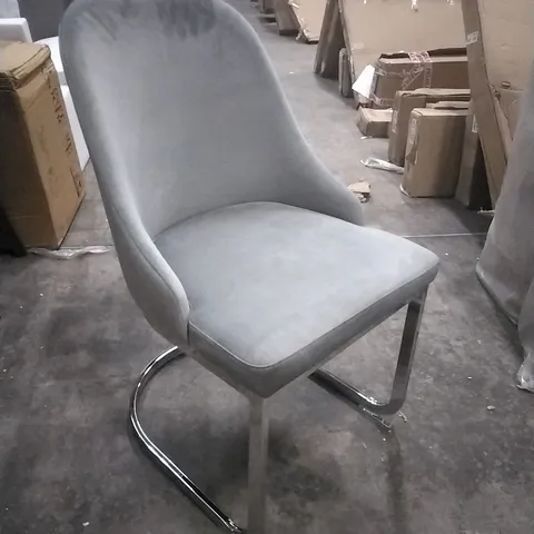 RIVA DINING CHAIR, LIGHT GREY PREMIUM FAUX LEATHER & CHROME (SET OF 2)