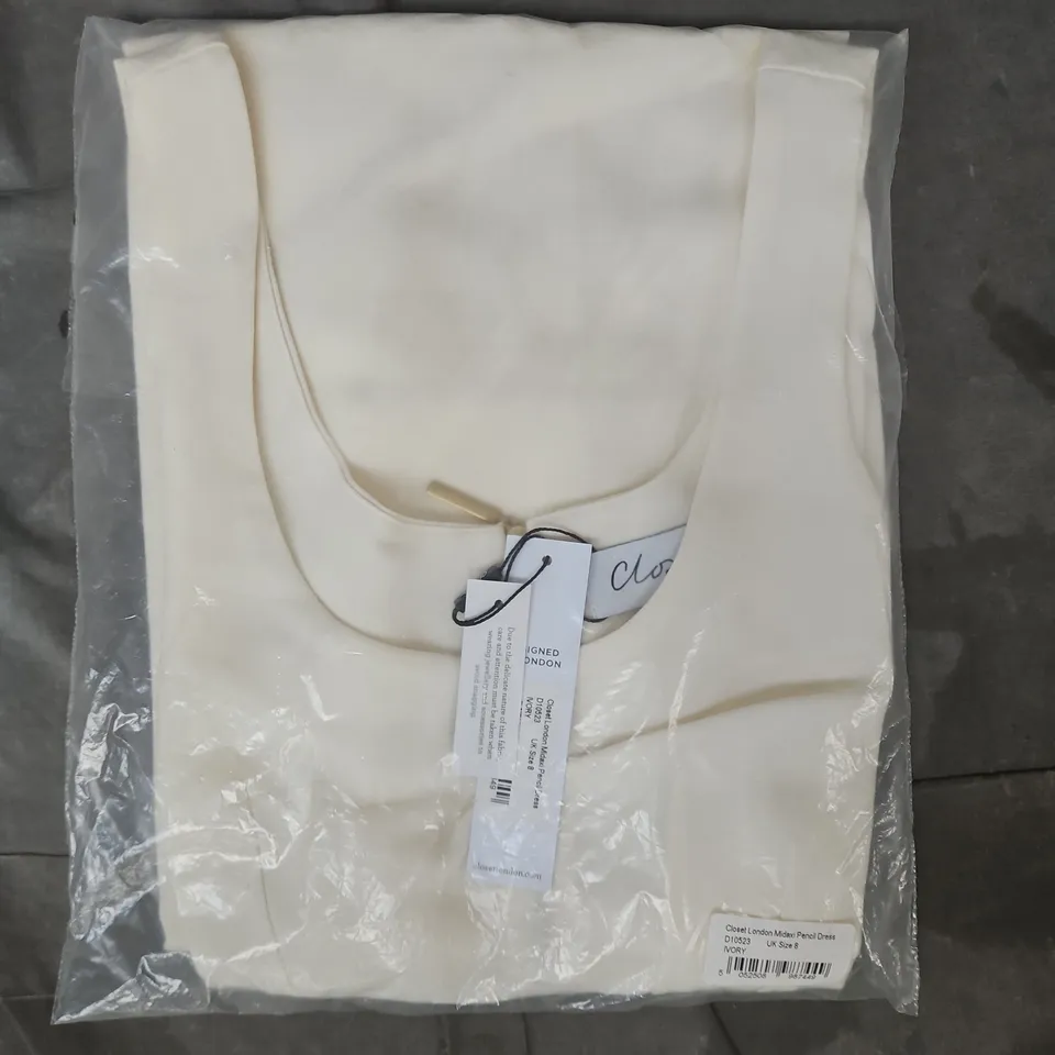 BAGGED CLOSET LONDON MIDAXI PENCIL DRESS IN IVORY SIZE UK 8