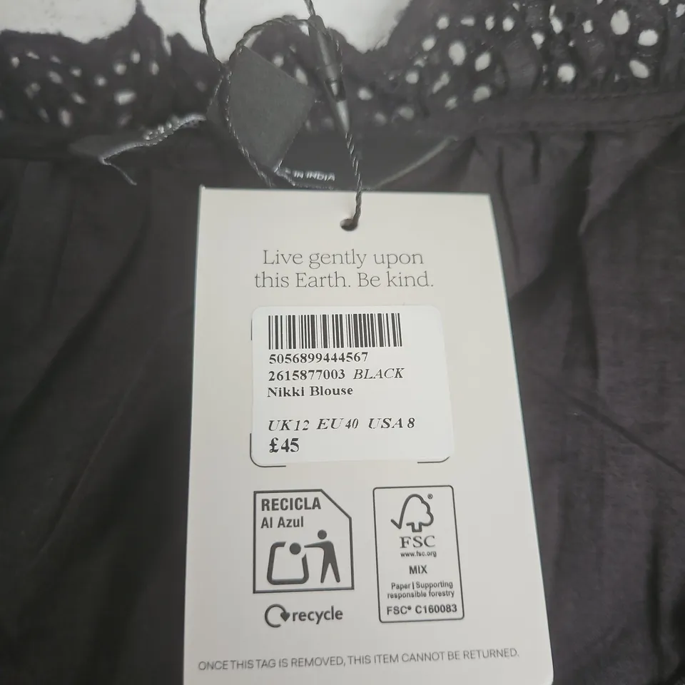 NOBODY'S CHILD NIKKI BLOUSE – BLACK, UK 12 (EU 40, USA 8)