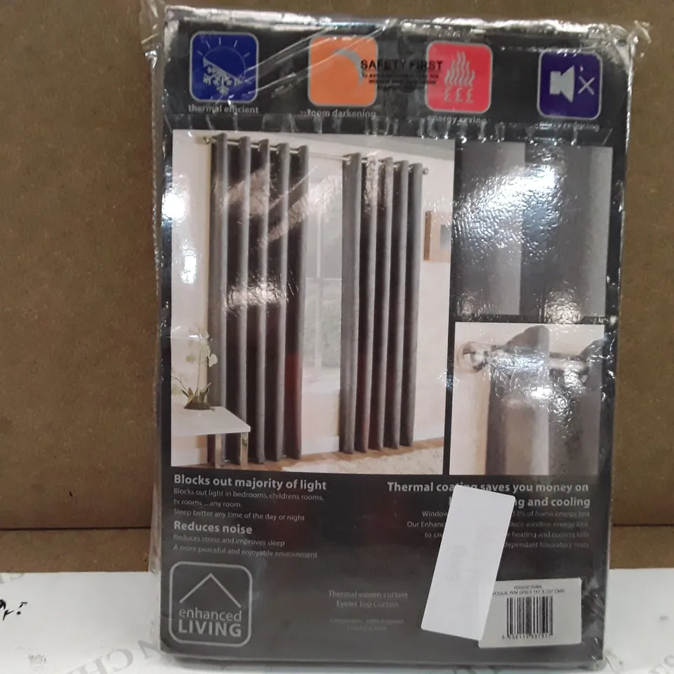 BRAND NEW ENHANCED LIVING BLACK OUT THERMAL CURTAINS - 117CM X 137CM (GREY)
