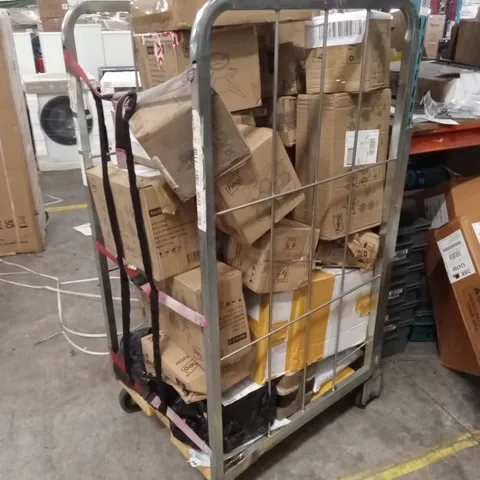 CAGE OF ASSORTED HOUSEHOLD GOODS AND PRODUCTS TO INCLUDE; TREE STANDS, CHRISTMAS DECORATIONS, HEATERS ETC