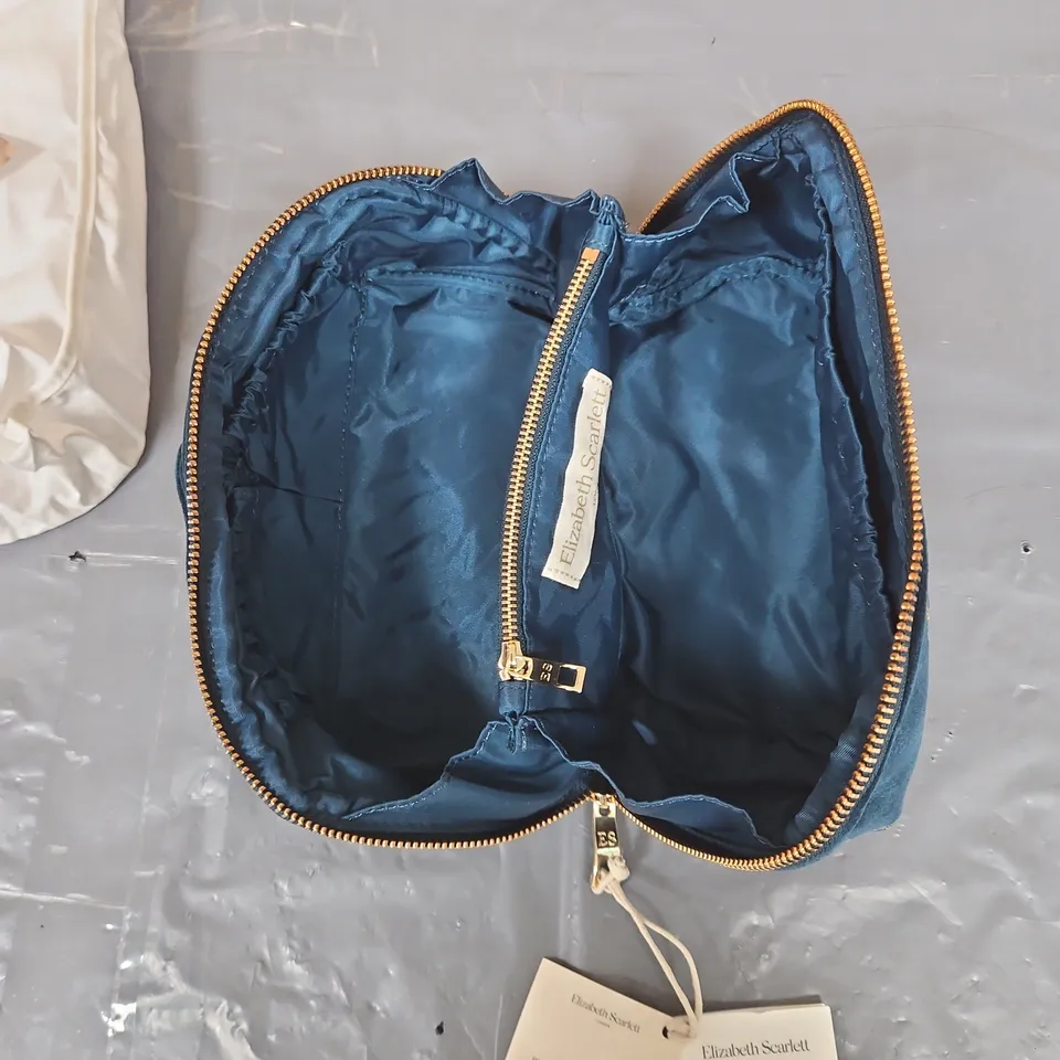 ELIZABETH SCARLETT MARINE NAVY VELVET OPEN FLAT MAKEUP BAG