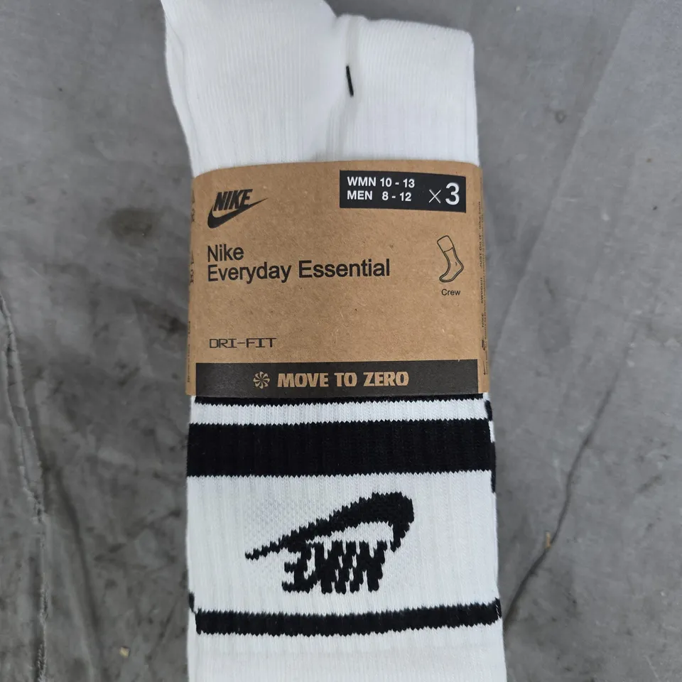 NIKE EVERYDAY ESSENTIAL SOCKS – WHITE – PACK OF 3 - SIZE L