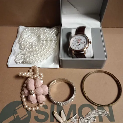 APPROXIMATELY 20 ASSORTED JEWELLERY PRODUCTS TO INCLUDE EARRINGS, WATCH, BRACELETS ETC 