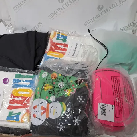 LARGE BOX OF ASSORTED CLOTHING ITEMS IN VARIOUS COLOURS AND SIZES INCLUDING TROUSERS , TOPS AND JUMPERS 