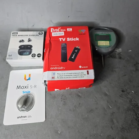 APPROXIMATELY 12 ASSORTED ITEMS TO INCLUDE -  TV STICK , MOXI-SR SMILE , TRUE WIRELESS EARBUDS ETC