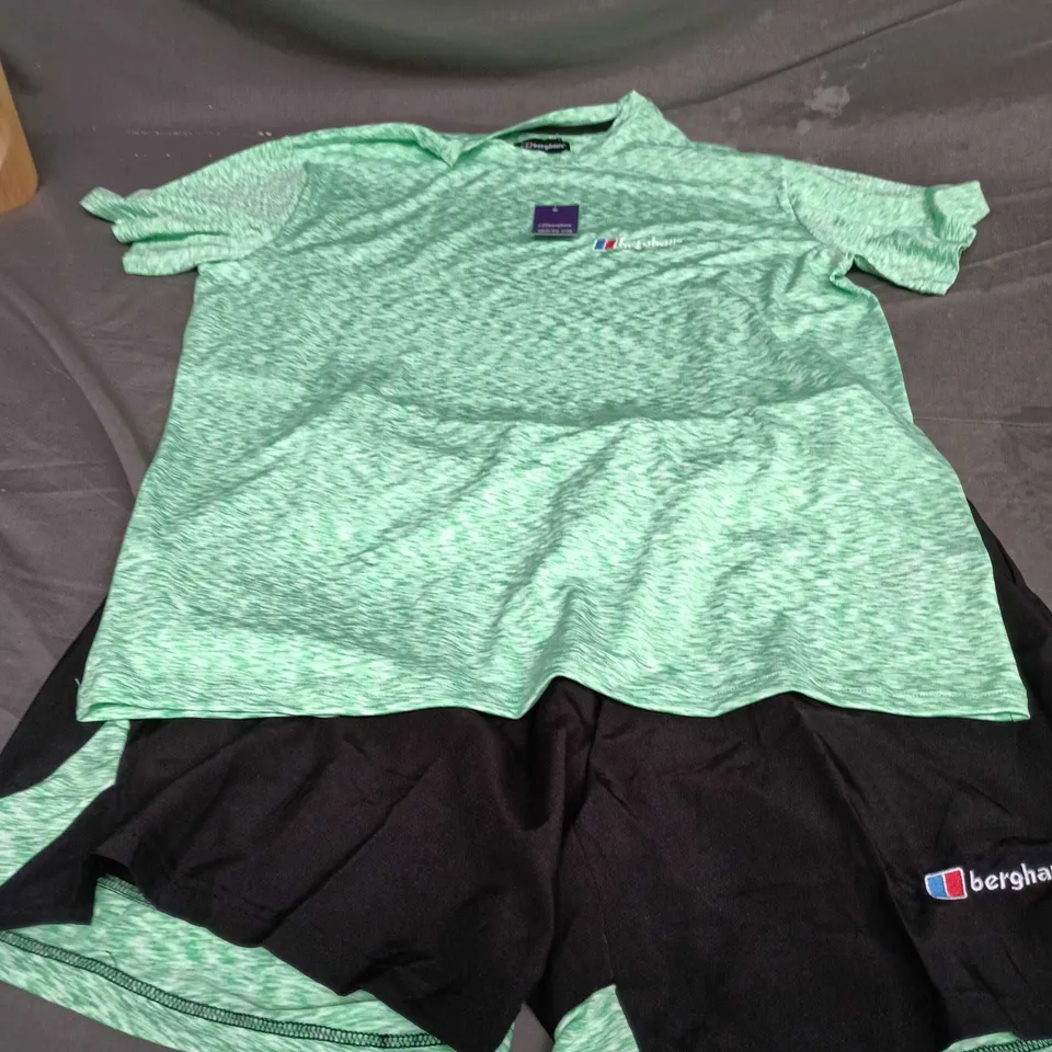 BERGHAUS GREEN MARL TOP & BLACK SHORTS SET – SIZE XL