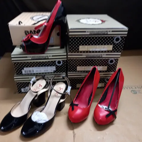 LOT OF 6 ASSORTED PAIRS OF BANNED HEELED SHOES IN VARIOUS SIZES