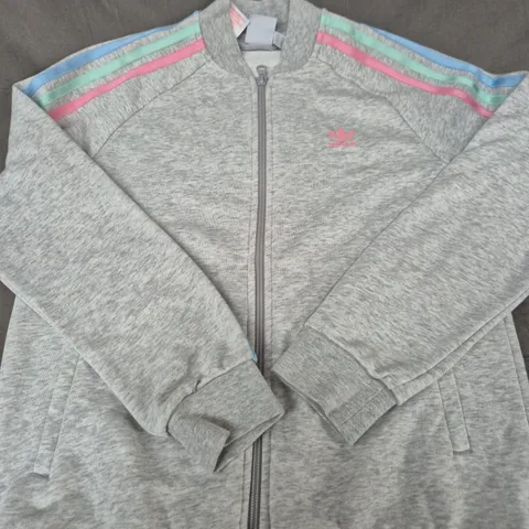 ADIDAS GREY ZIP TRACK JACKET - KIDS - SIZE 12/13 YEARS