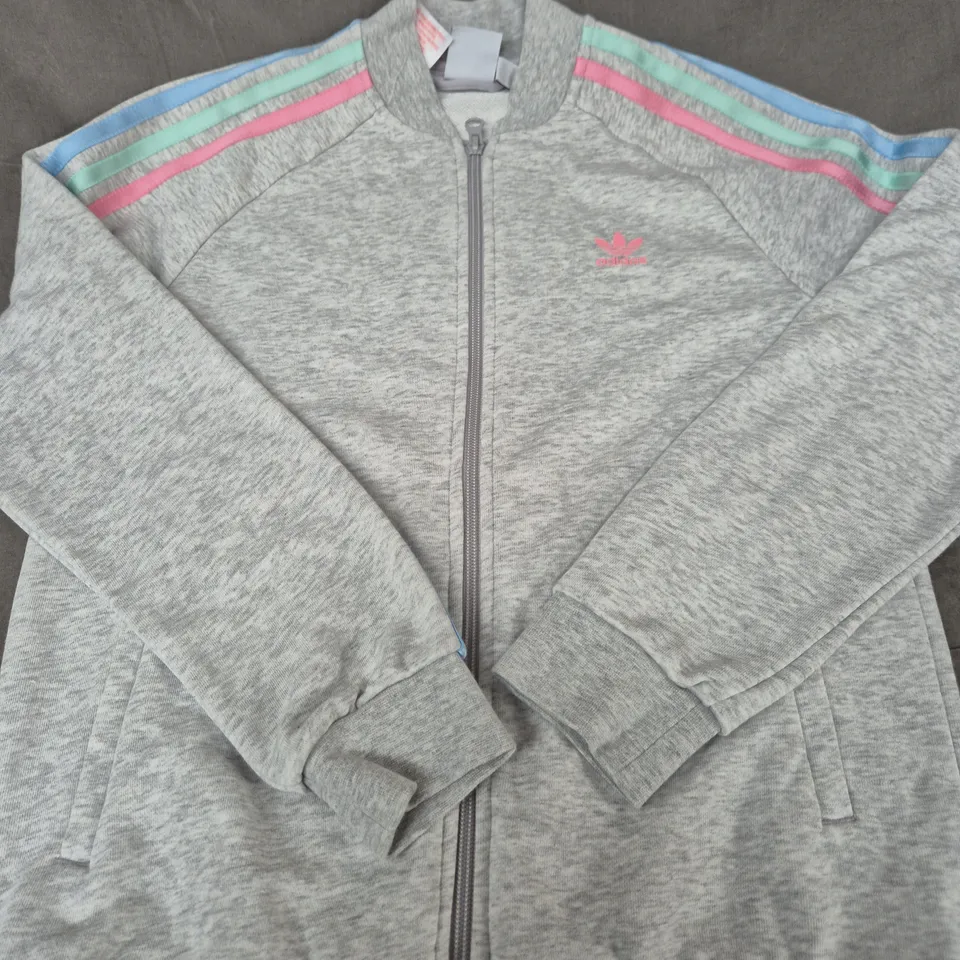 ADIDAS GREY ZIP TRACK JACKET - KIDS - SIZE 12/13 YEARS