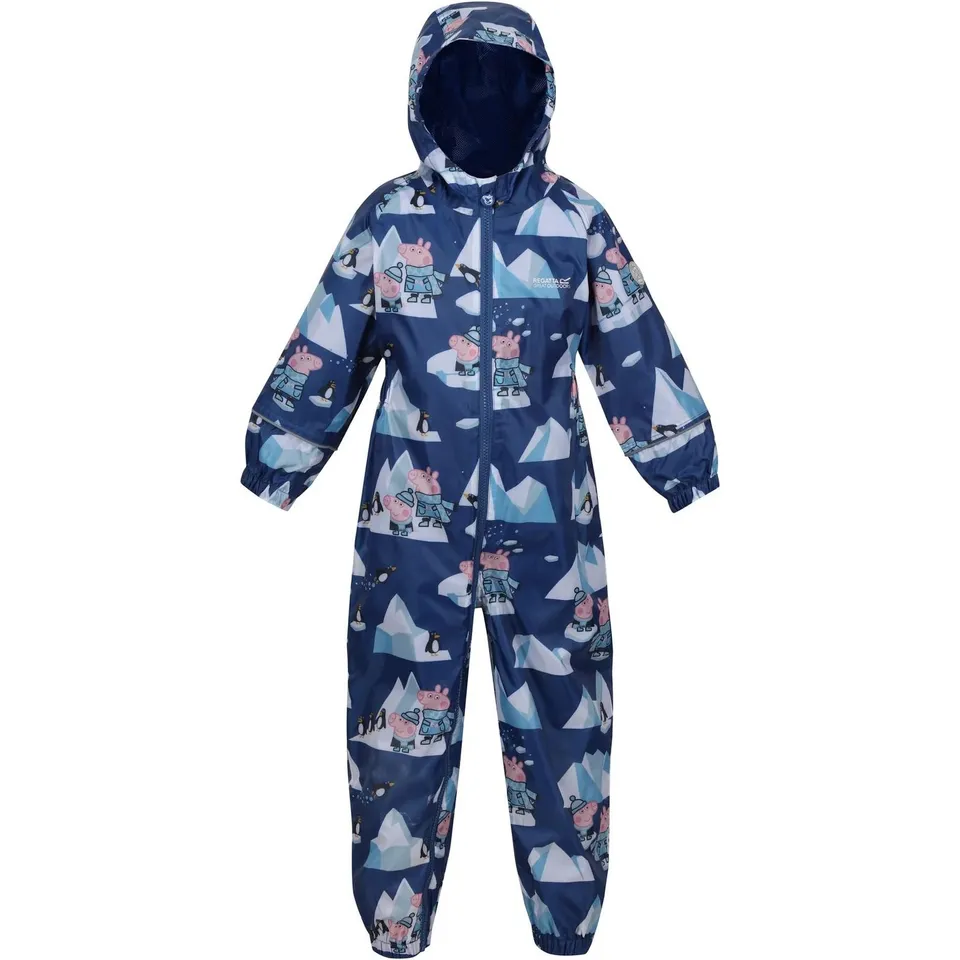 BRAND NEW REGATTA KIDS PEPPA PIG POBBLE PRINT WATERPROOF PUDDLE SUIT IN SPACE BLUE/ARCTIC SIZE 60-72M