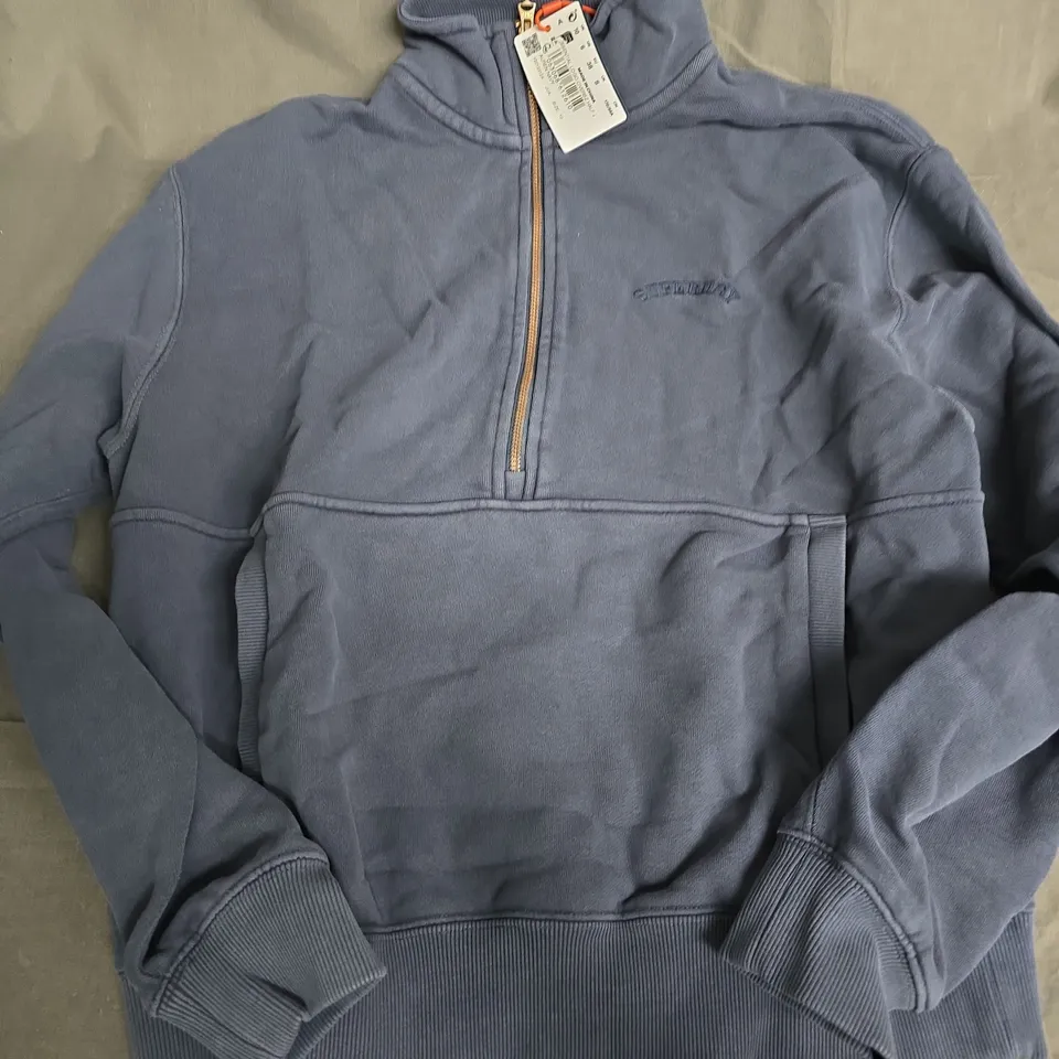 SUPERDRY ESSENTIAL LOGO OVERSIZE HALF ZIP HOODIE IN LAUREN NAVY - UK SMALL