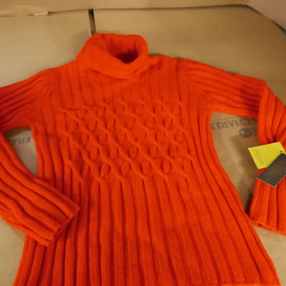 FISHERMAN OUT OF IRELAND ORANGE CABLE KNIT JUMPER - M