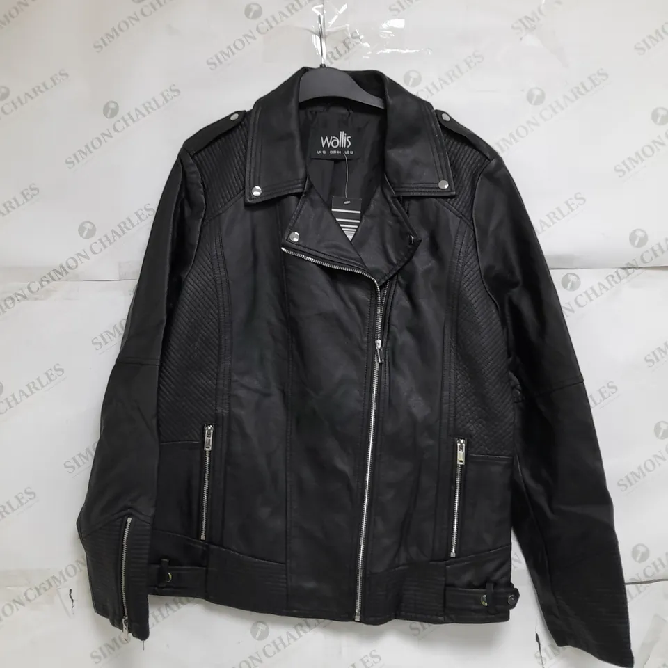 WALLIS UK 16 LEATHER ZIP SILVER JACKET 