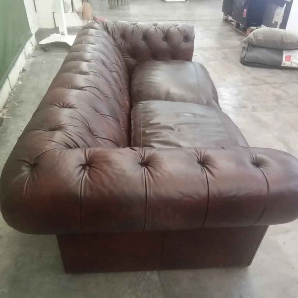 QUALITY DESIGNER 3 SEATER SOFA - BROWN LEATHER 