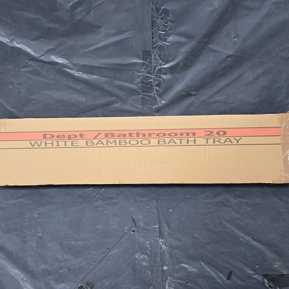 BOXED WHITE BAMBOO BATH TRAY 