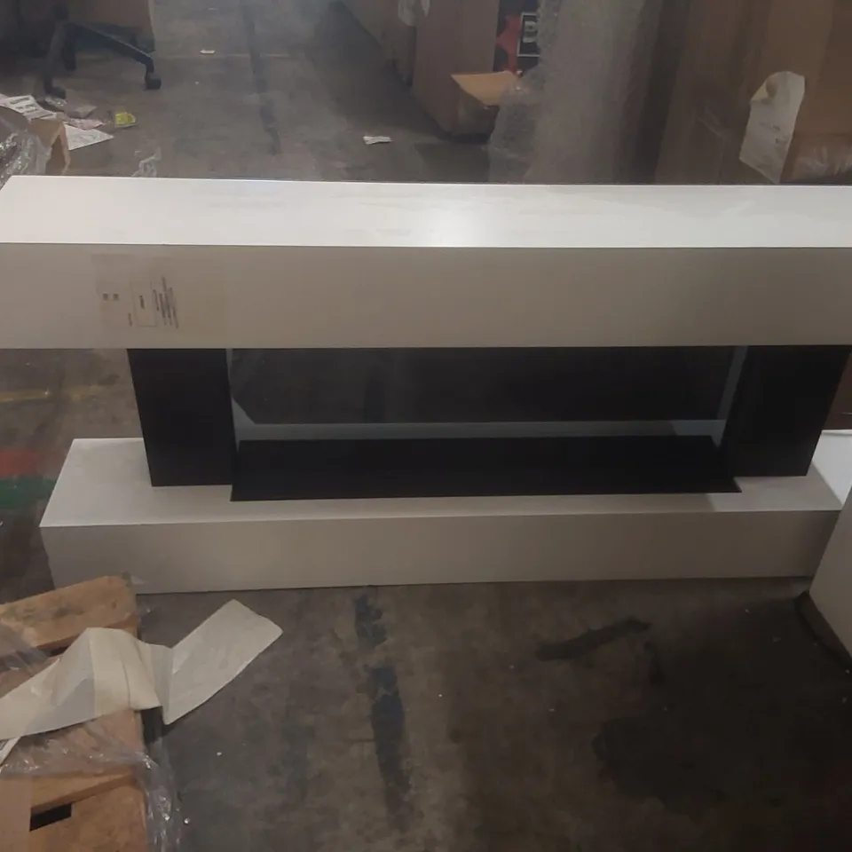 WHITE WALL-MOUNTED ELECTRIC SMART FIRE PLACE WITH SURROUND - 52 INCH - AMBERGLO