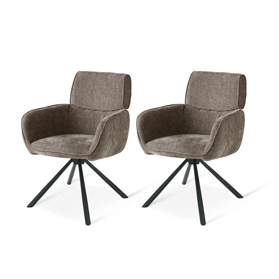 BOXED ELARA SWIVEL CHAIRS [SET OF 2] [DARK BROWN]