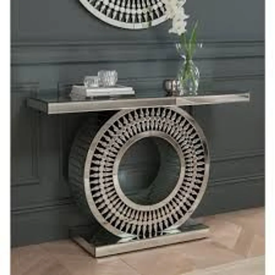 BOXED HOMESDIRECT365 CRYSTAL MIRRORED CONSOLE TABLE 