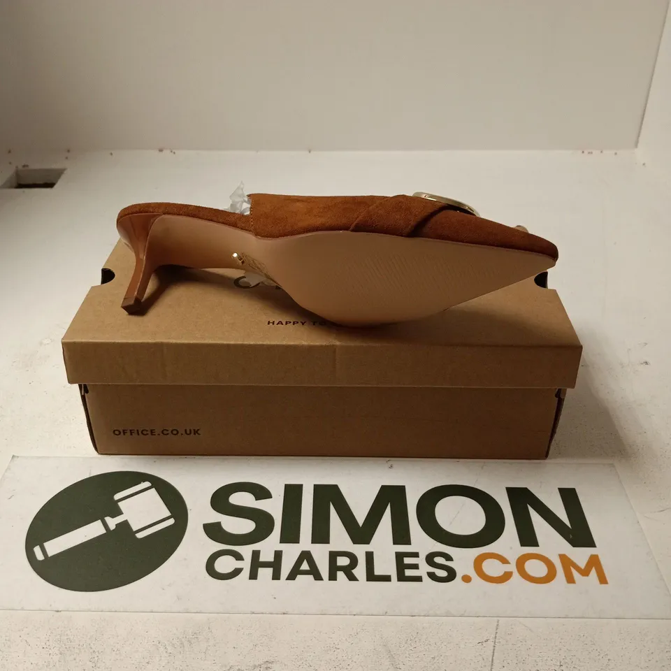 BOXED PAIR OF OFFICE POINTED STRAPPY HEELS IN LIGHT BROWN - SIZE 41
