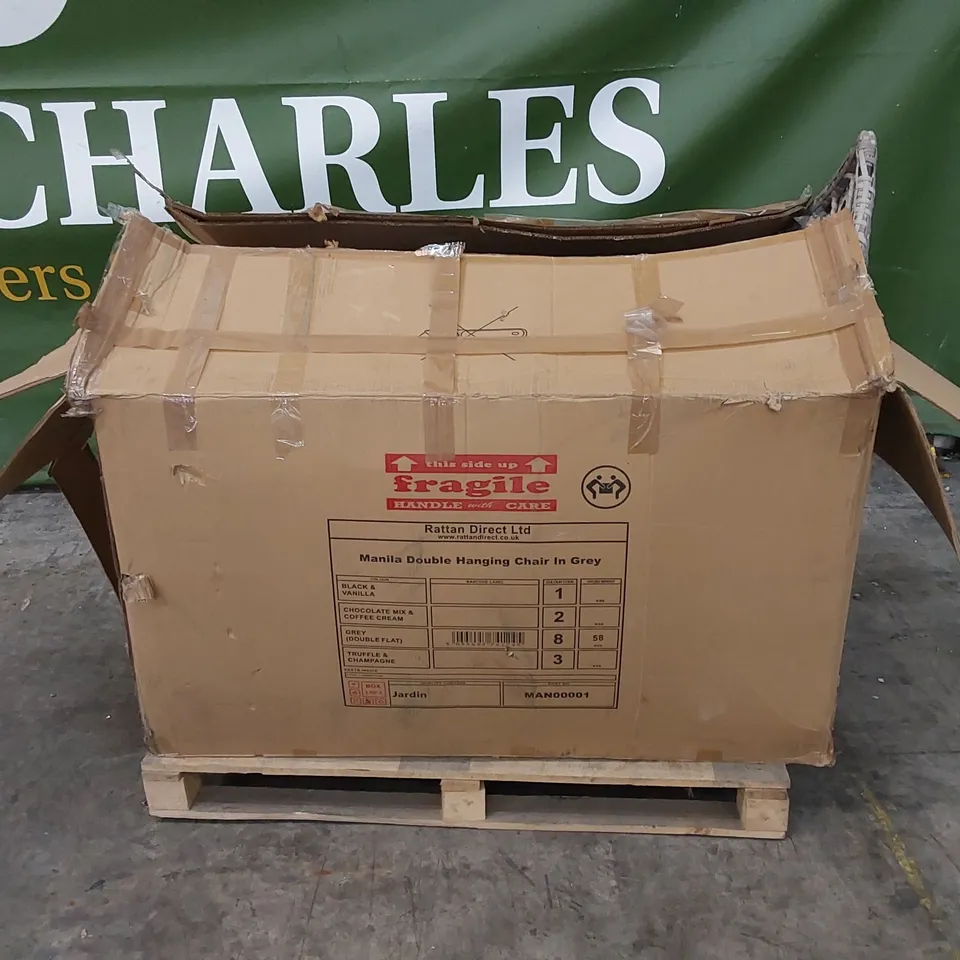 BOXED MANILA DOUBLE HANGING CHAIR IN GREY 