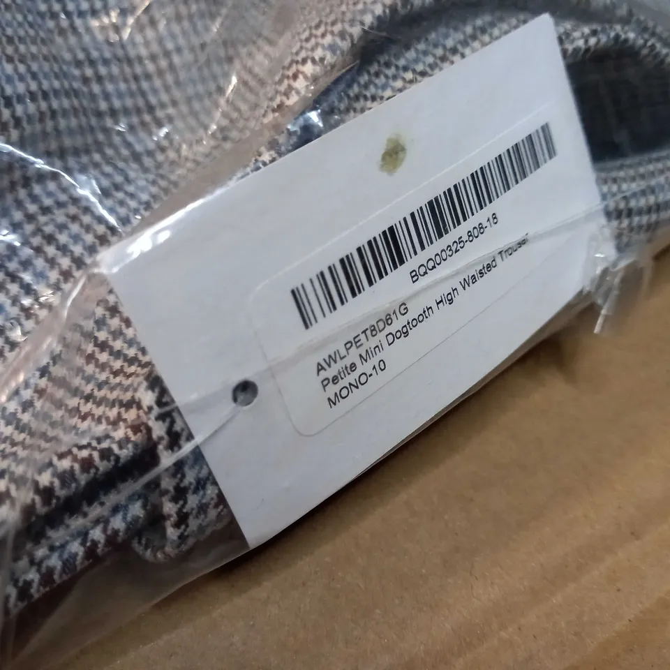 PACKAGED DOROTHY PERKINS PETITE MINI DOGTOOTH HIGH WAISTED TROUSERS - SIZE 10
