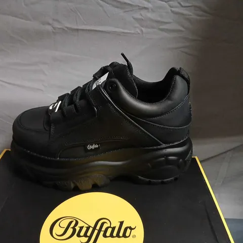 BUFFALO LONDON BLACK LEATHER SNEAKERS – UK 5 (EU 38) – BOXED