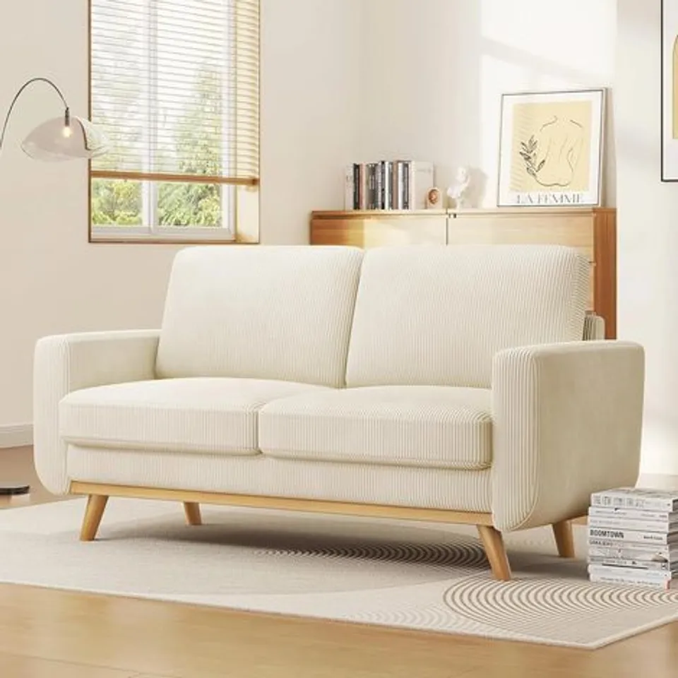 BOXED 68? CORDUROY SOFA, COMFY LOVESEAT COUCH WITH SOLID WOOD, SPRING CUSHION MODERN SOFA COUCH WITH EXTRA DEEP SEAT FOR LIVING ROOM,OFFICE COUCH,BEIGE