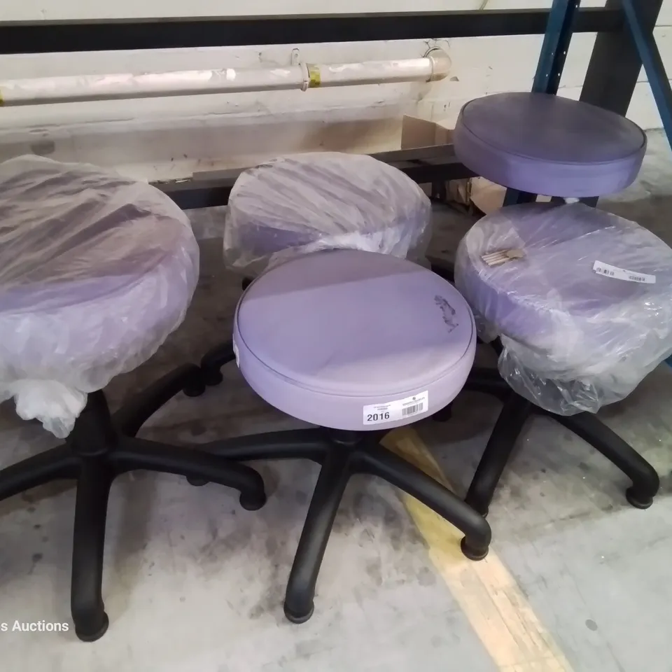 SIX HEIGHT ADJUSTABLE EXAMINATION STOOLS LILAC PU SEAT PADS
