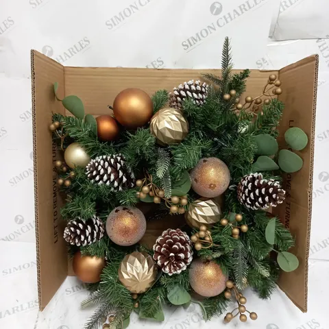COPPER AND GOLD PRE-LIT FESTIVE WREATH