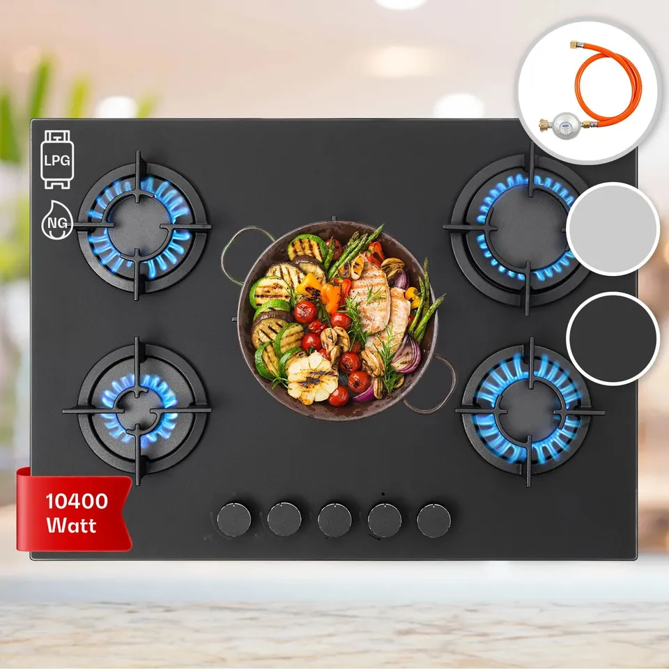 KLARSTEIN FIRETALE 70CM GAS HOB 5 BURNERS BLACK
