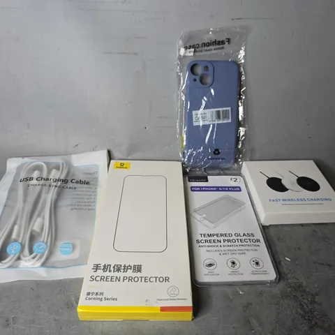 APPROXIMATELY 15 ASSORTED ITEMS TO INCLUDE - PHONE CASES , FAST WIRELESS CHARGING DOCK , USB CHARGING CABLE ETC