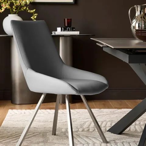BOXED PAIR OF DANETTI THEO STAINLESS STEEL DINING CHAIRS - DUROSOFT FAUX LEATHER 