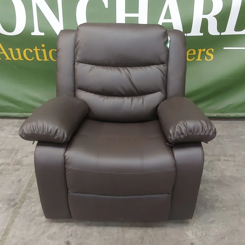 QUALITY DESIGNER FAUX LEATHER MANUAL RECLINER ARMCHAIR - BROWN