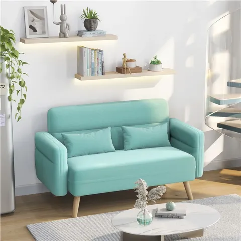 BOXED SMALL 2 SEATER SOFA - UPHOLSTERED LOVESEAT AQUAMARINE (1 BOX)